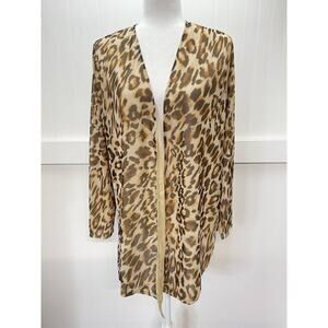 Chicos Leopard Open Front Cardigan 2 (Large) Brown Animal Print Lightweight Mesh
